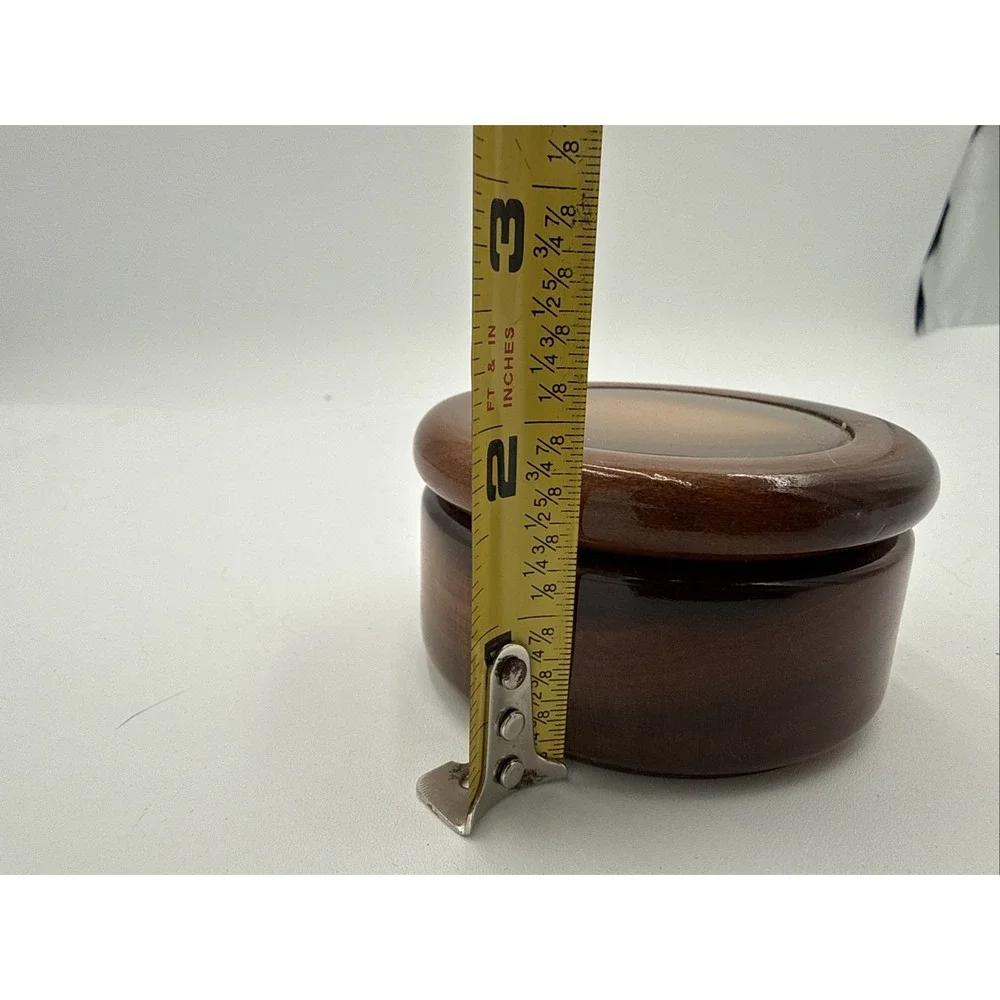 Vtg Polished Brown Tones Agate Lidded Round Hardwood Trinket Box Brazilian Small
